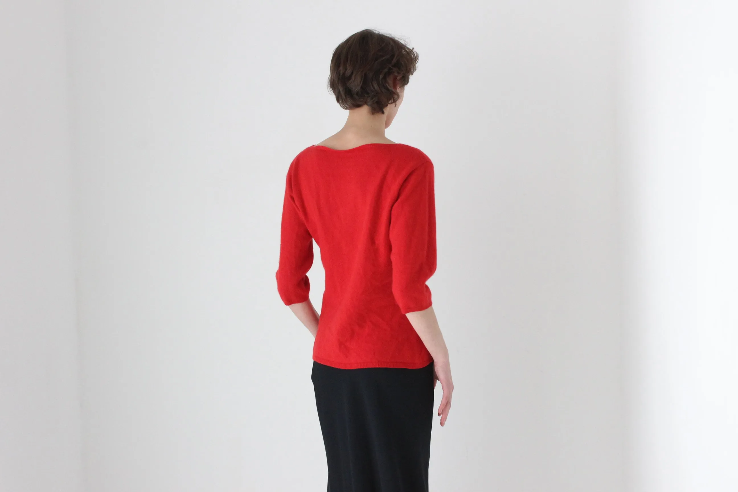 90s Bateau Neck Three-Quarter Sleeve Sweater Top