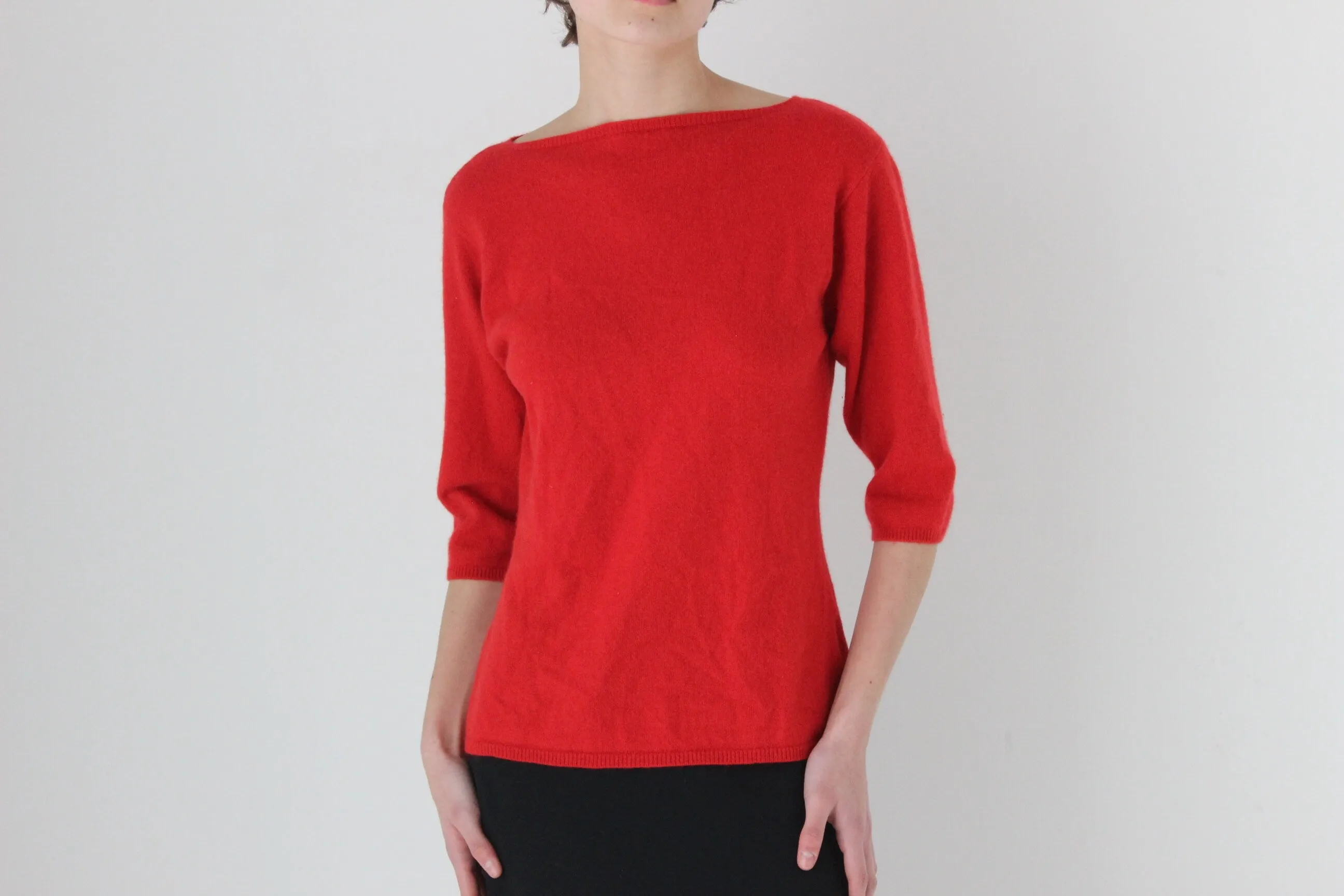 90s Bateau Neck Three-Quarter Sleeve Sweater Top
