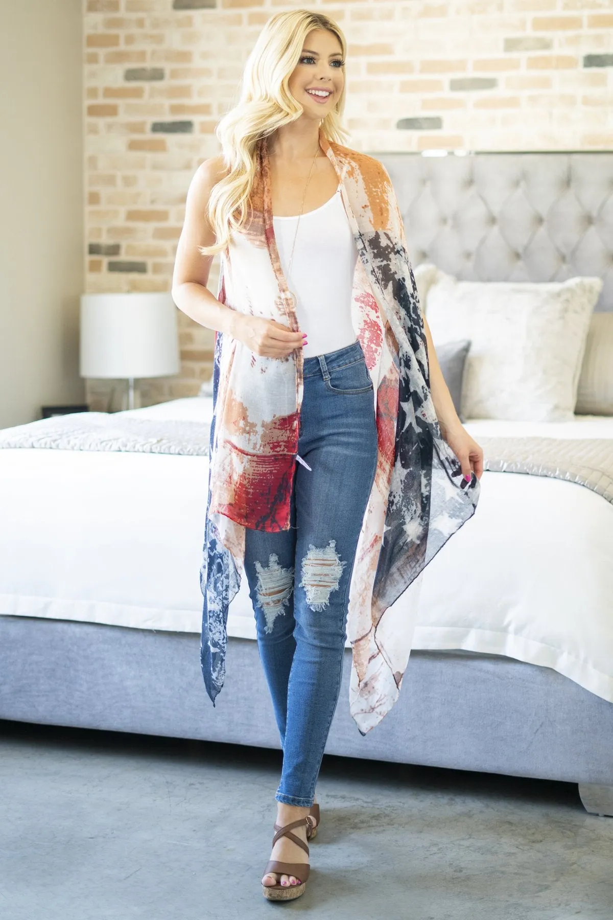 AMERICAN WOMAN - LG Stars Kimono Beach Cover-up