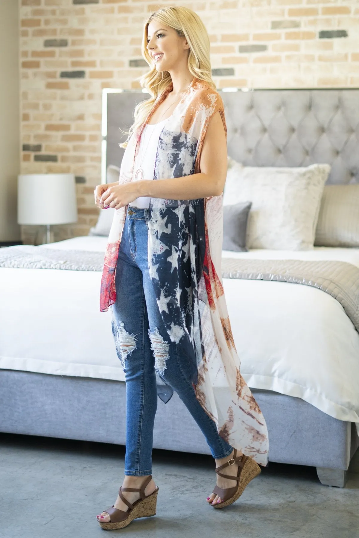 AMERICAN WOMAN - LG Stars Kimono Beach Cover-up