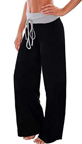 AMiERY Womens Pajamas High Waisted Pants Juniors Sleep Stretch Solid Pants Wide Leg Pants Jogger Palazzo Lounge Pants Black L