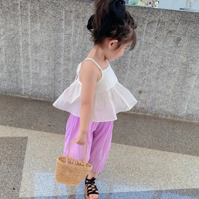Baby Girls Clothing Suspender Vest Toddler Kids Breathable Shirt Summer Cotton Solid Hollow Sweet Top Children's Tank Top