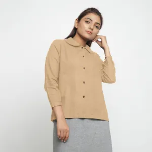 Beige 100% Cotton Peter Pan Button-Down Shirt