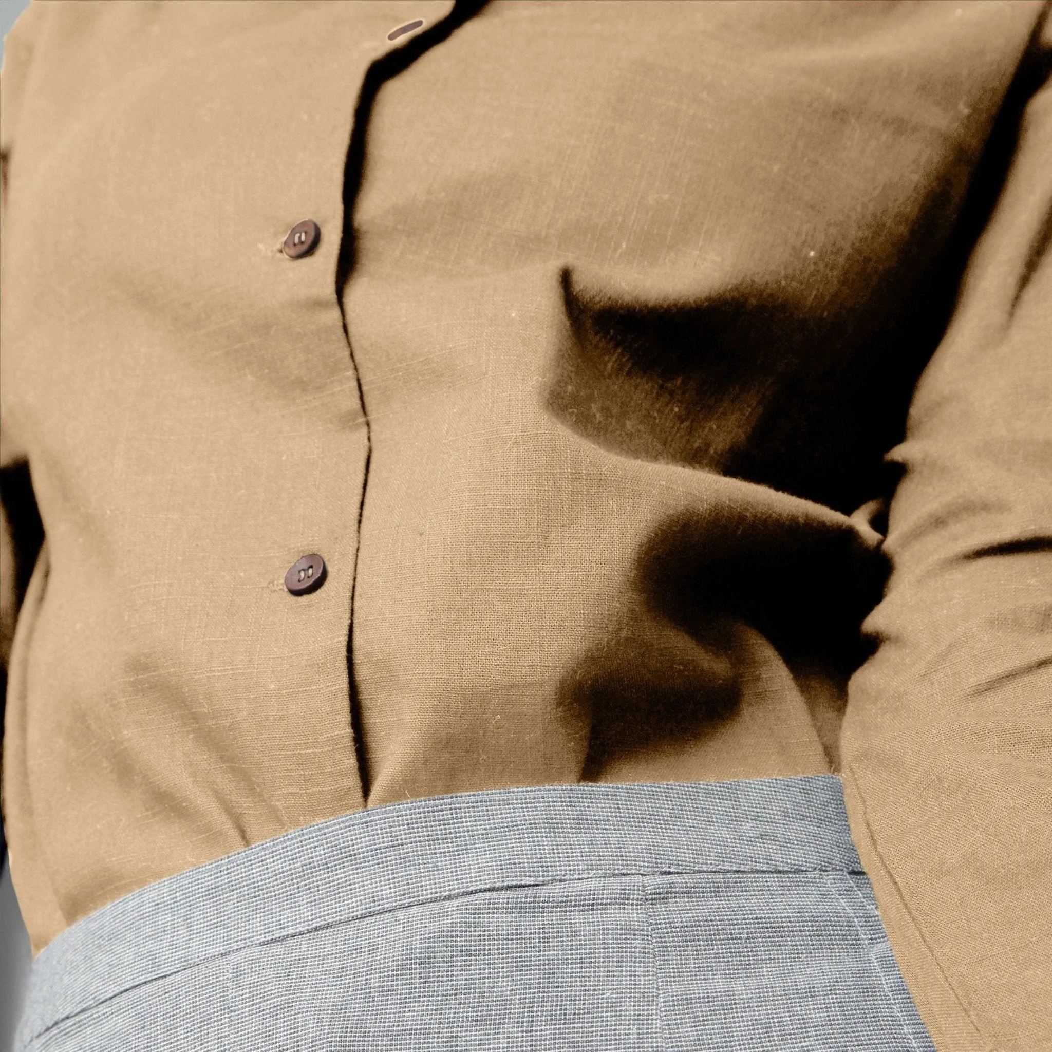 Beige 100% Cotton Peter Pan Button-Down Shirt