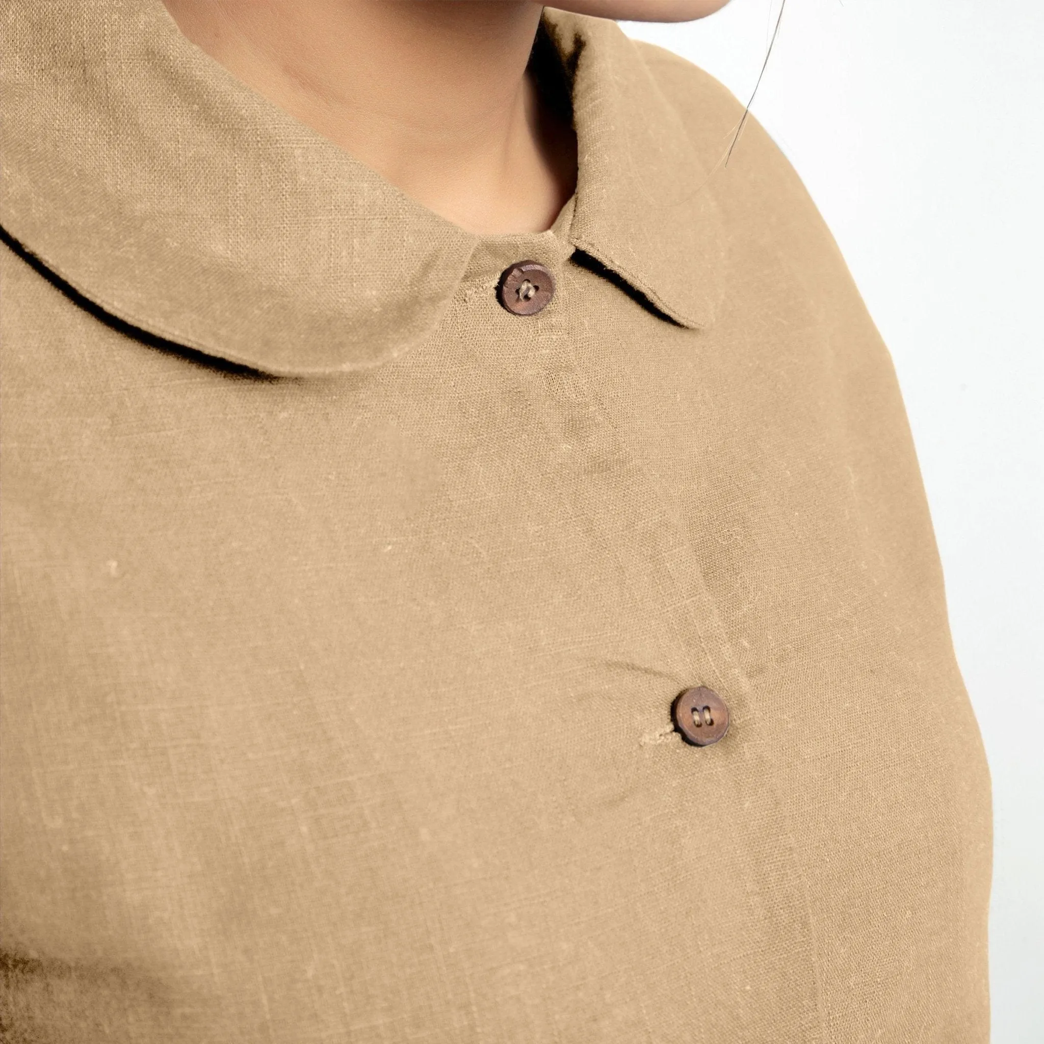 Beige 100% Cotton Peter Pan Button-Down Shirt