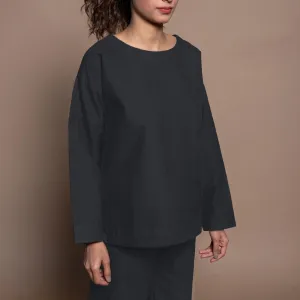 Black Warm Cotton Flannel Round Neck Sweatshirt