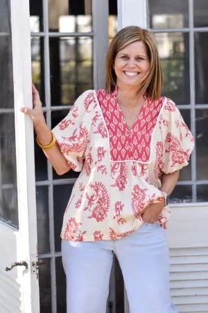 Boho Print Puff Sleeves Top