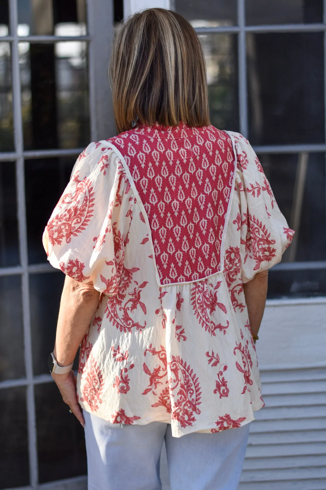 Boho Print Puff Sleeves Top