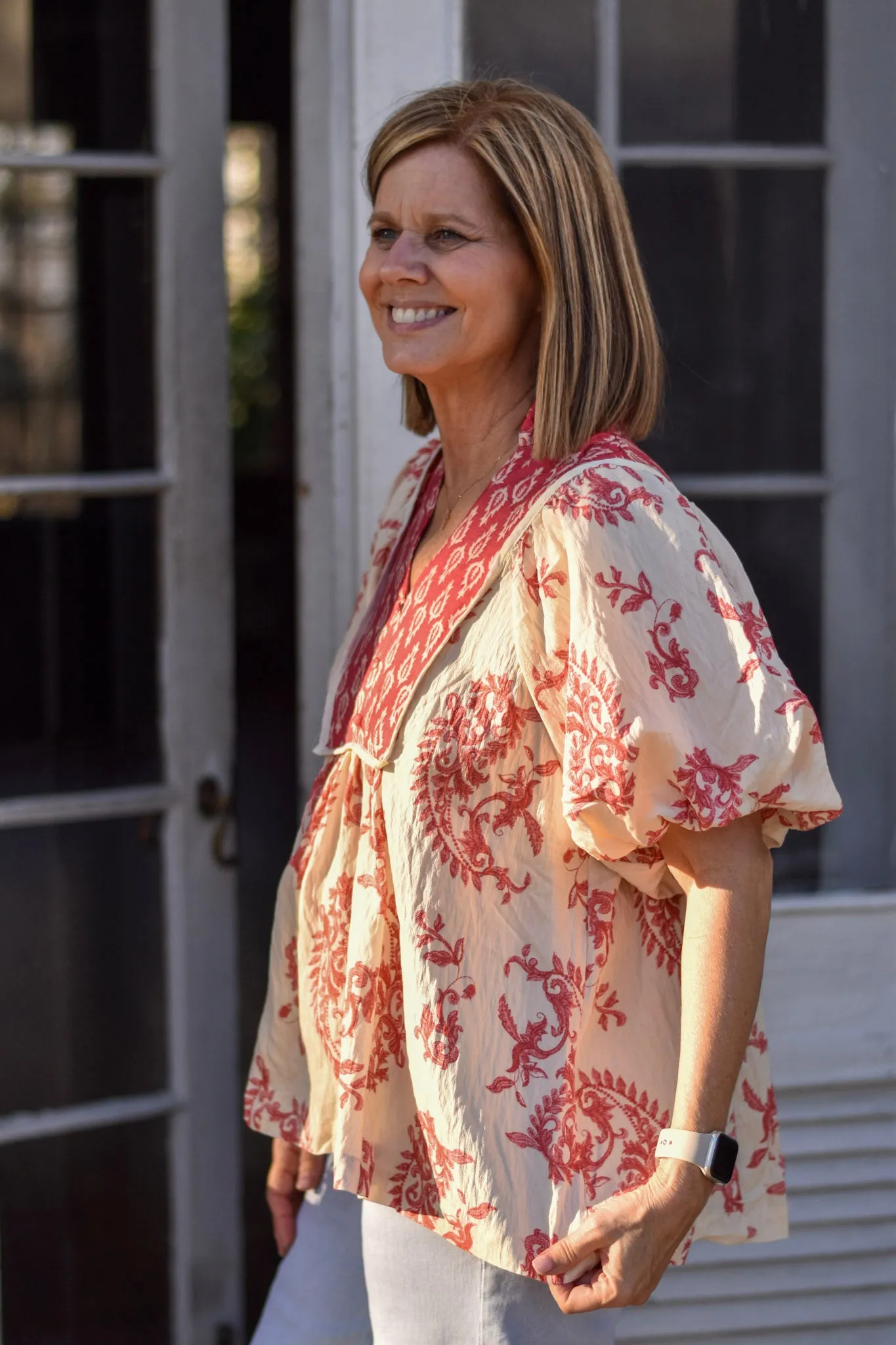 Boho Print Puff Sleeves Top