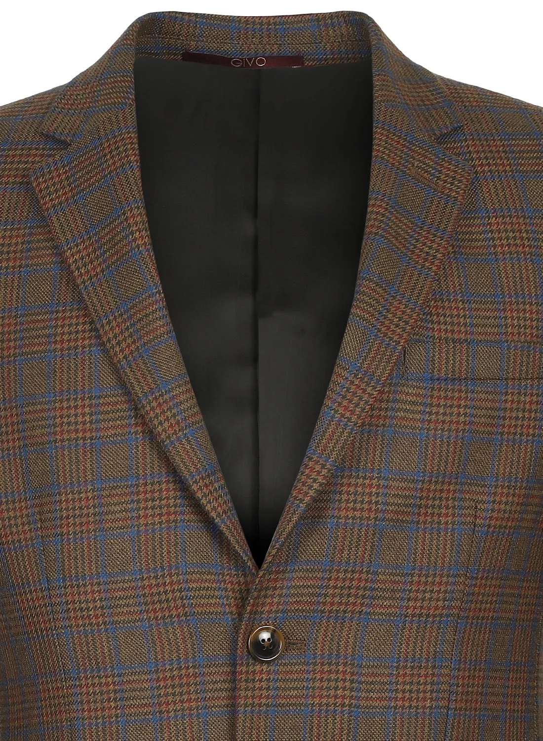 Brown & Green Tweed Check Notch Collar Jacket