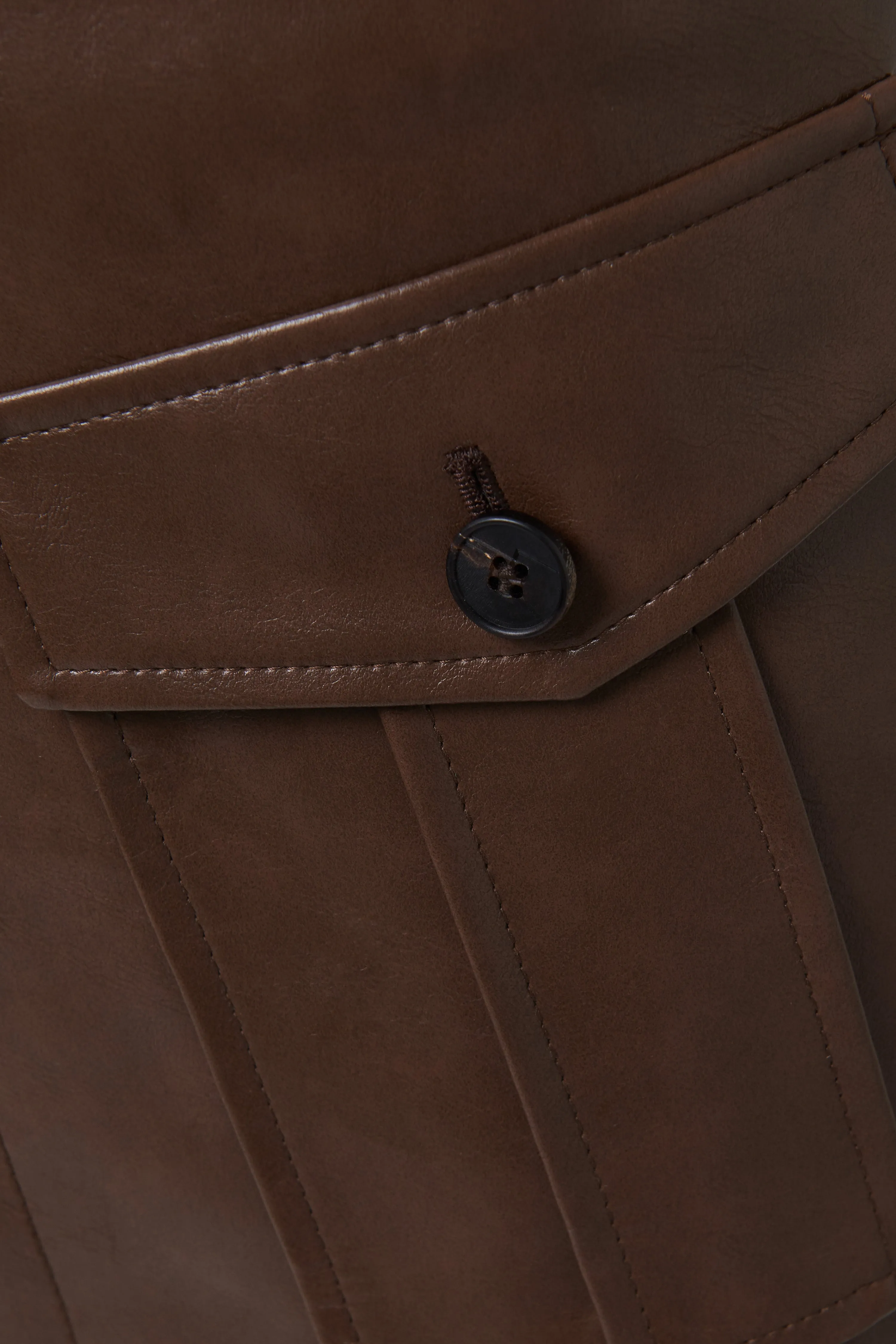 Brown Contrast Pleats Faux Leather Midi Skirt