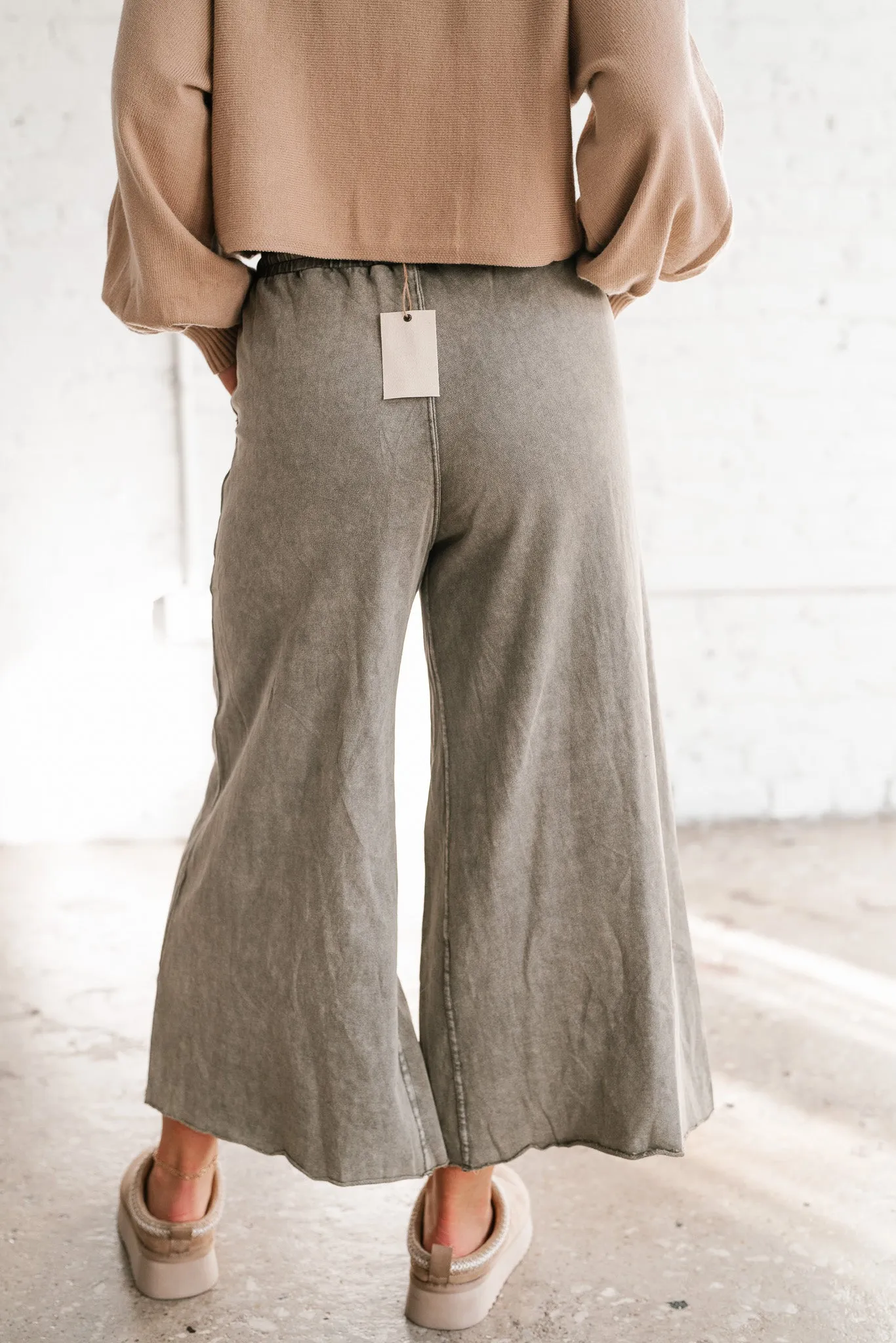 Can't Be Matched Mineral Wash Wide Leg Pants - Olive