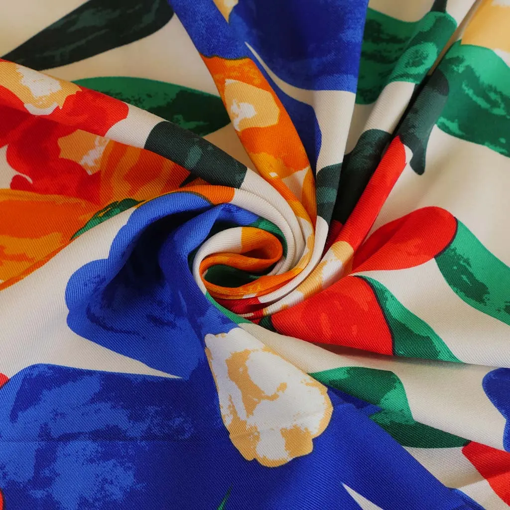 Carmel - Blue Poster Floral Viscose Woven Twill Fabric - 3.2m Remnant