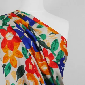 Carmel - Blue Poster Floral Viscose Woven Twill Fabric - 3.2m Remnant