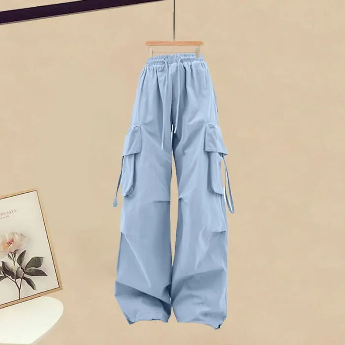 Casual Blue Two Pieces Top Cargo Pants