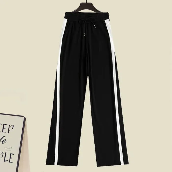 Cat Letter Print T-Shirt Casual Wide Leg Pants
