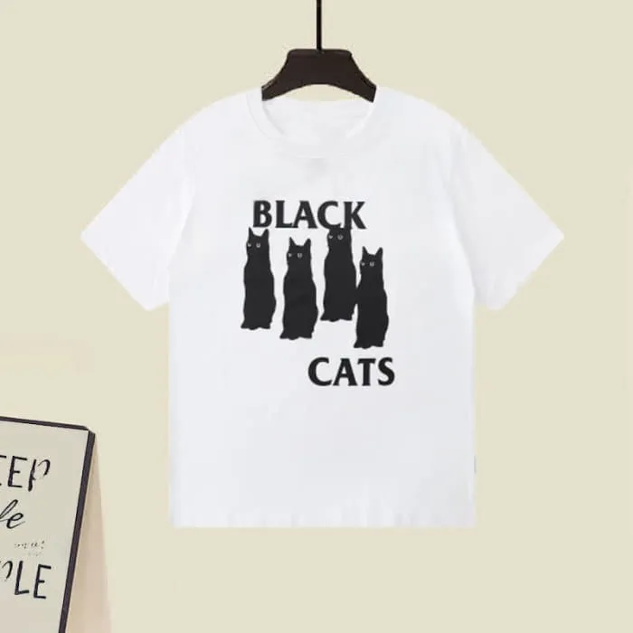Cat Letter Print T-Shirt Casual Wide Leg Pants