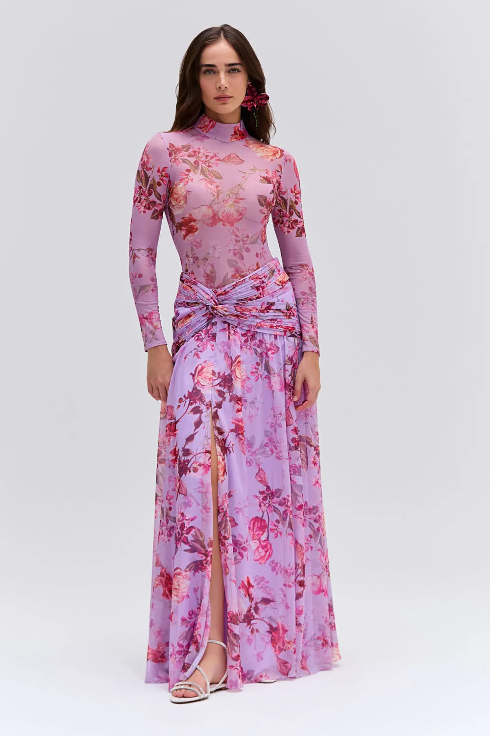 Floral Haze Draped Maxi Skirt