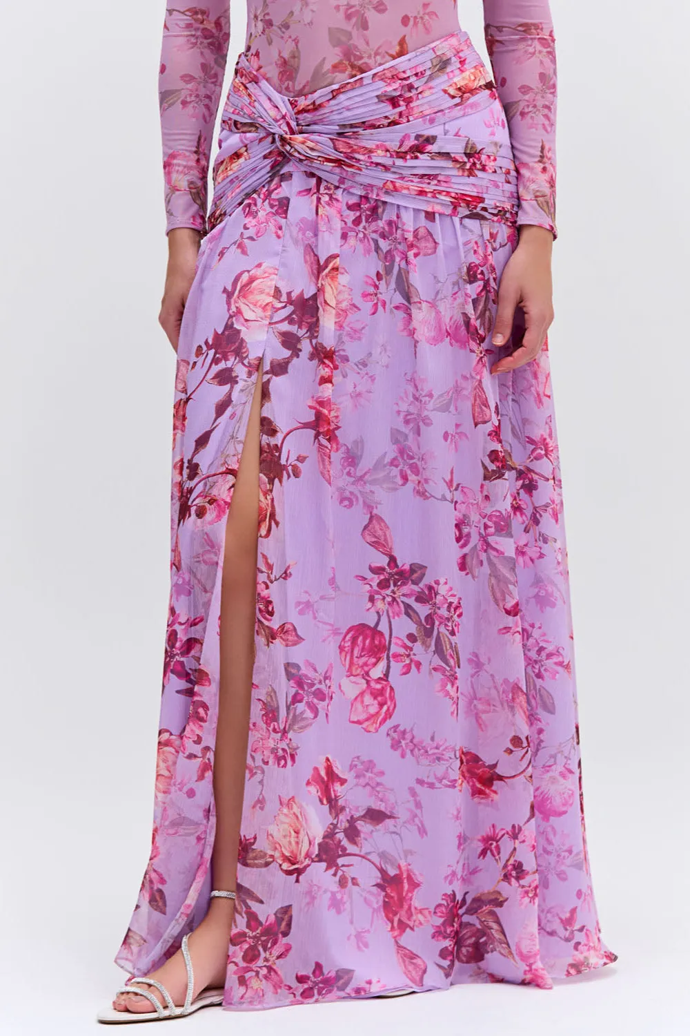Floral Haze Draped Maxi Skirt
