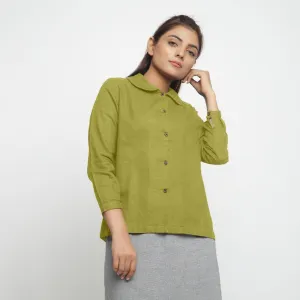 Green 100% Cotton Peter Pan Collar Button-Down Shirt