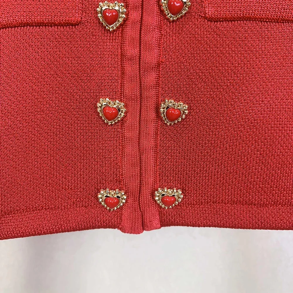 Heart-shaped Button Sweater and Skirts Suit