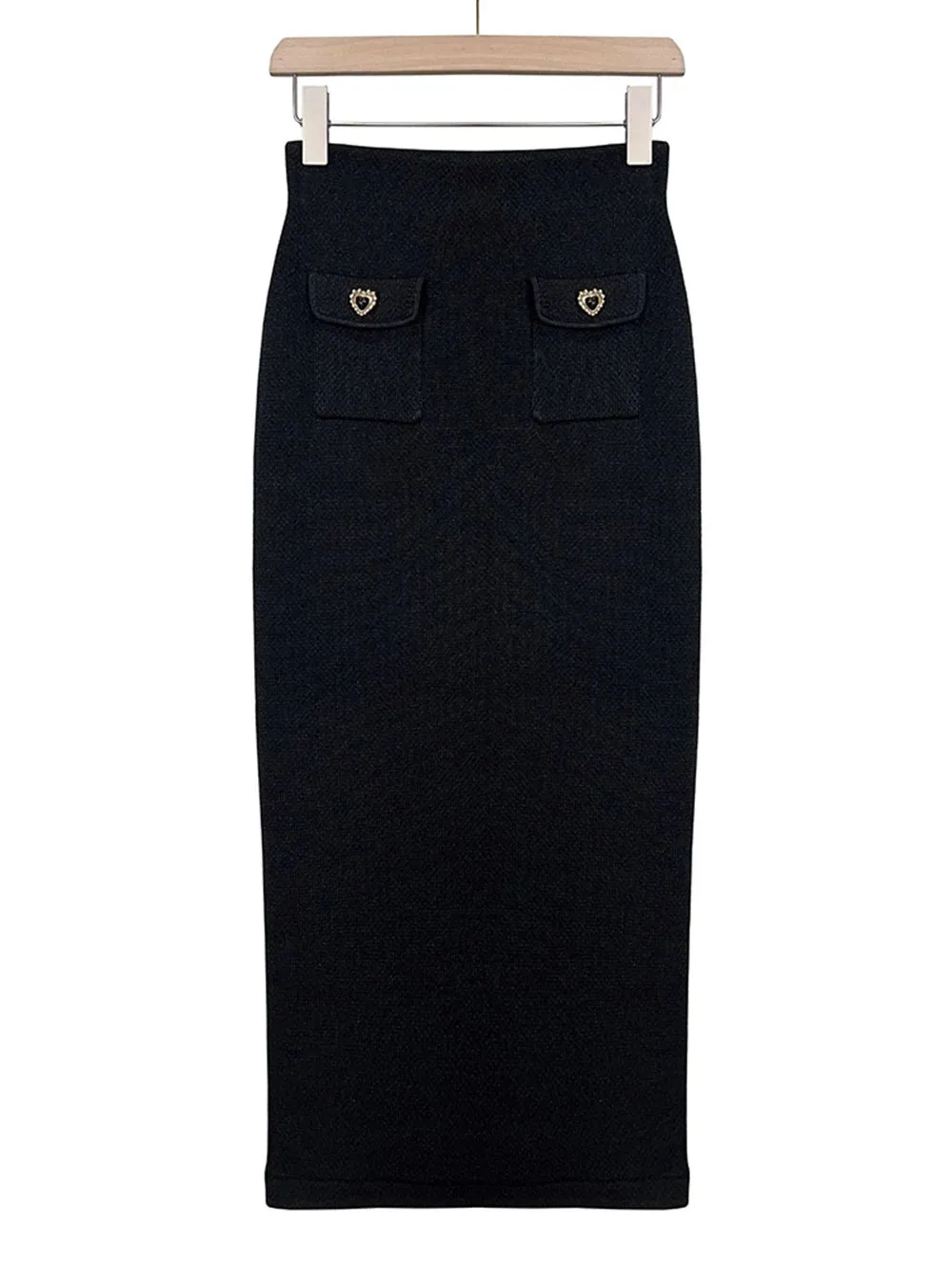 Heart-shaped Button Sweater and Skirts Suit