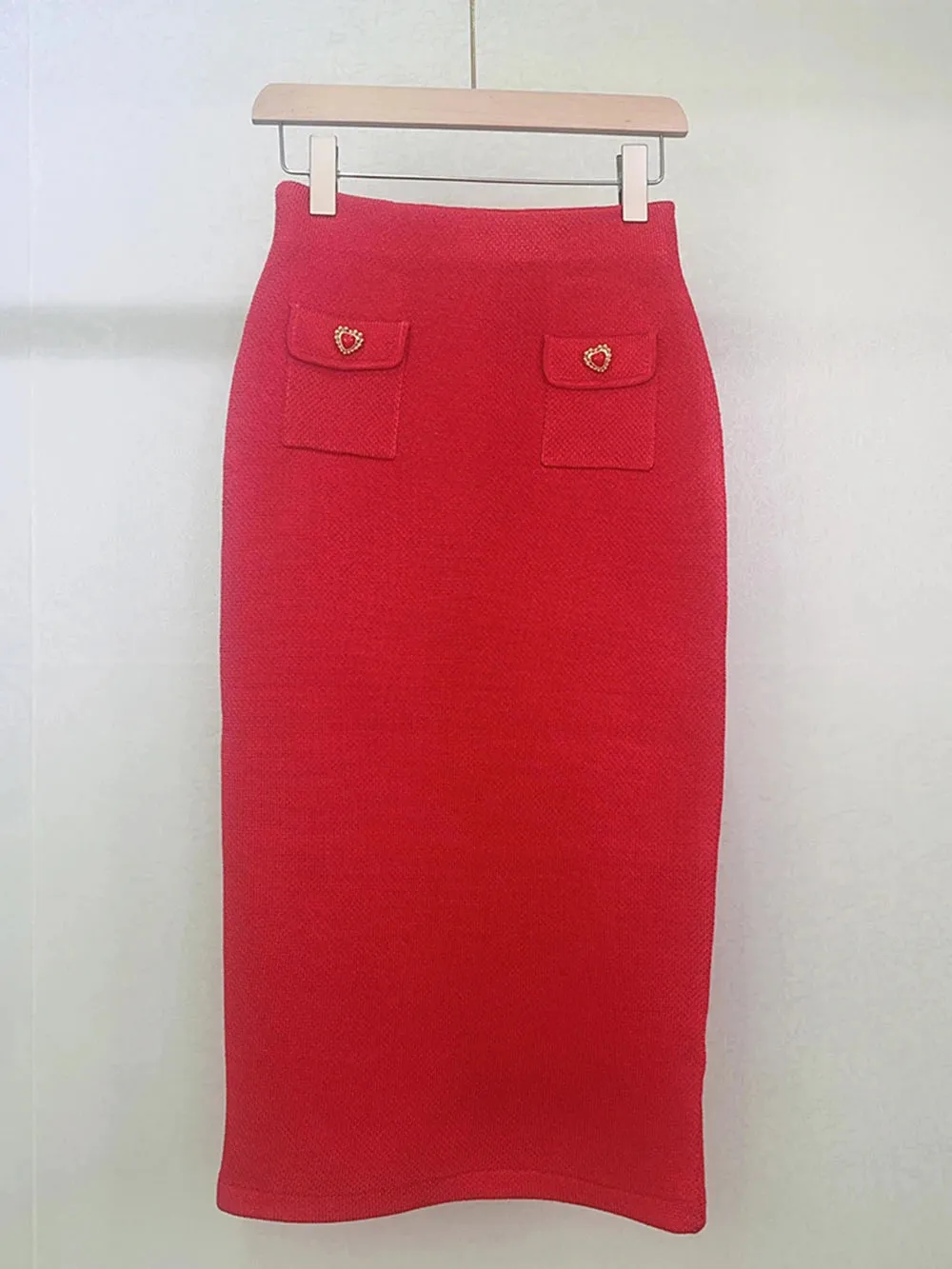 Heart-shaped Button Sweater and Skirts Suit