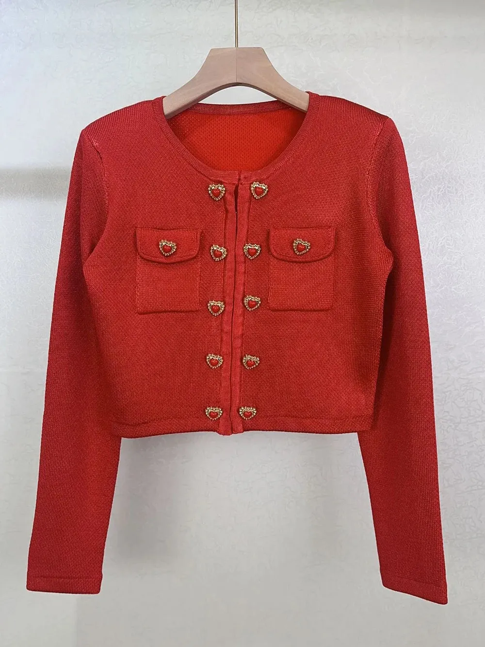 Heart-shaped Button Sweater and Skirts Suit