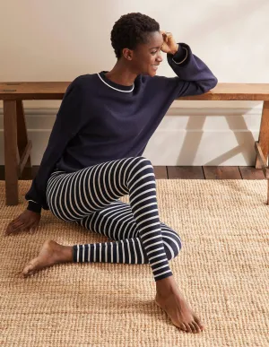 High Rise Jersey Leggings-Navy/Ivory
