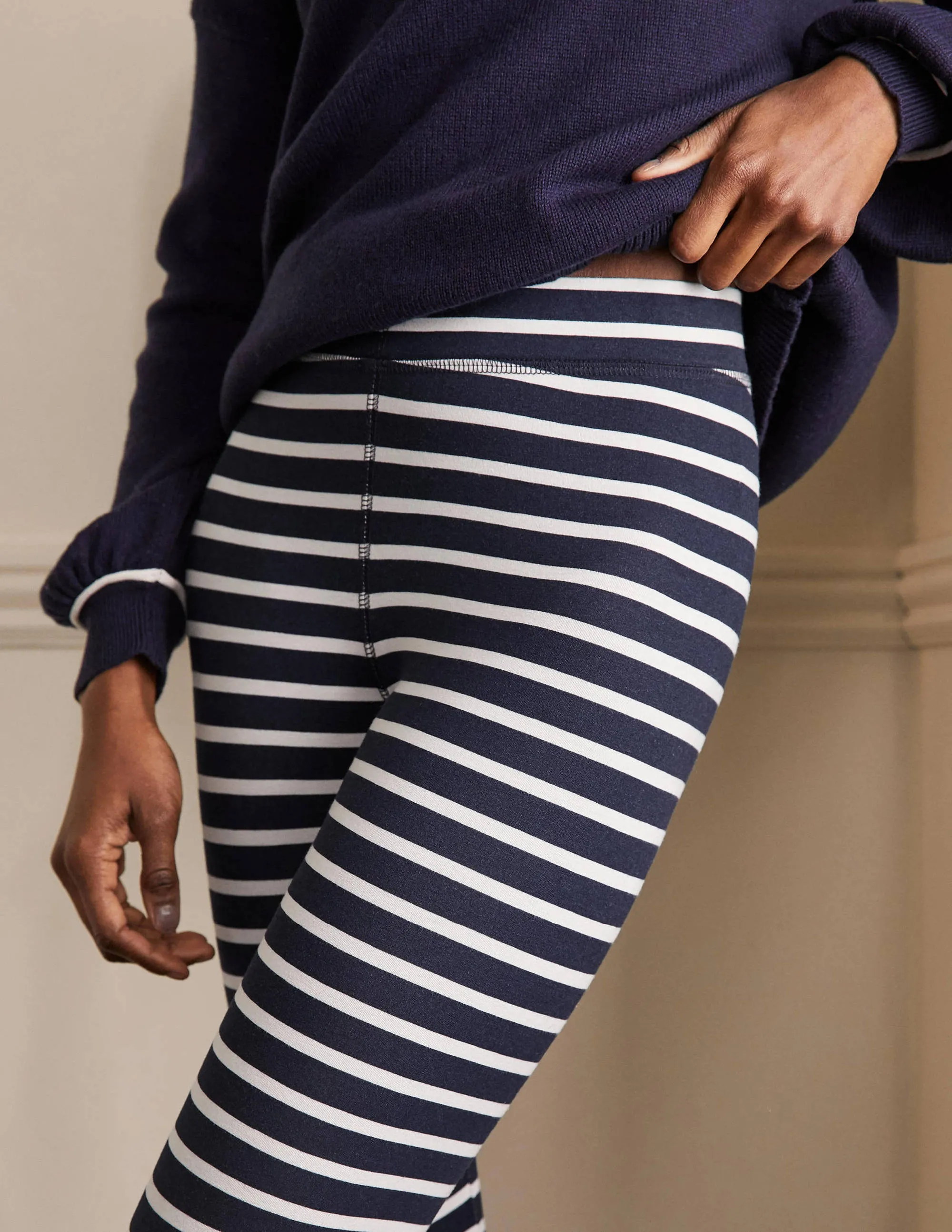 High Rise Jersey Leggings-Navy/Ivory