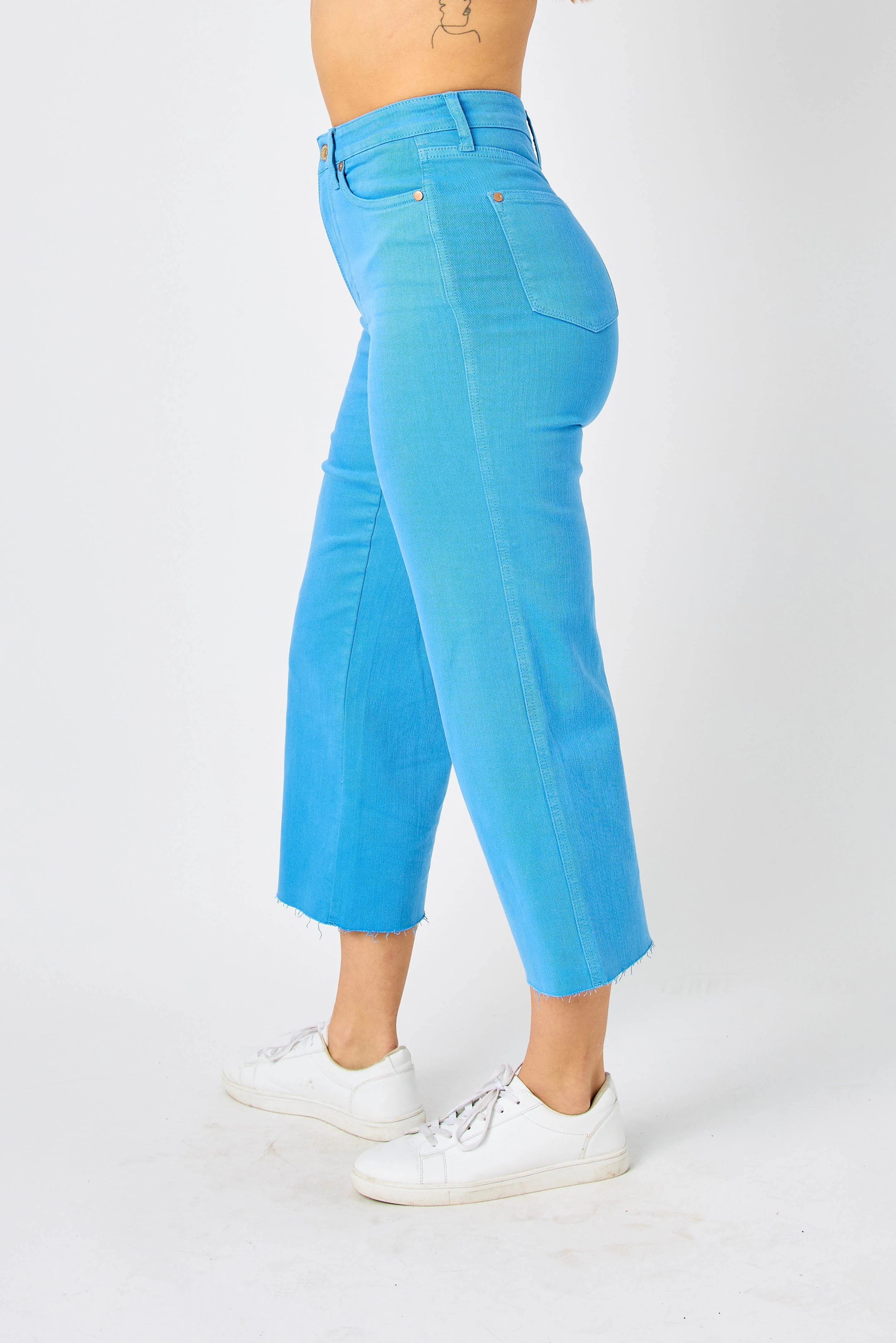 High Waist Garment Dyed Crop Wide