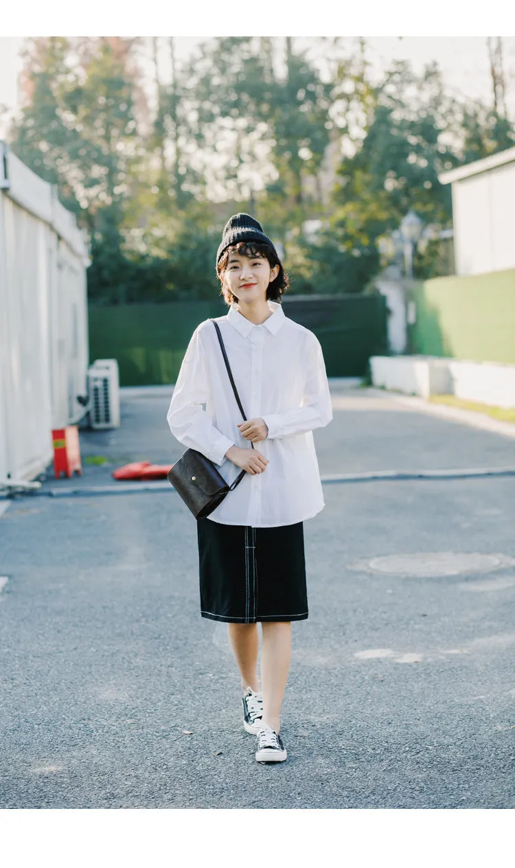 Korean Elegant High Waist Solid Colored Splitted Mid-Length Skirt