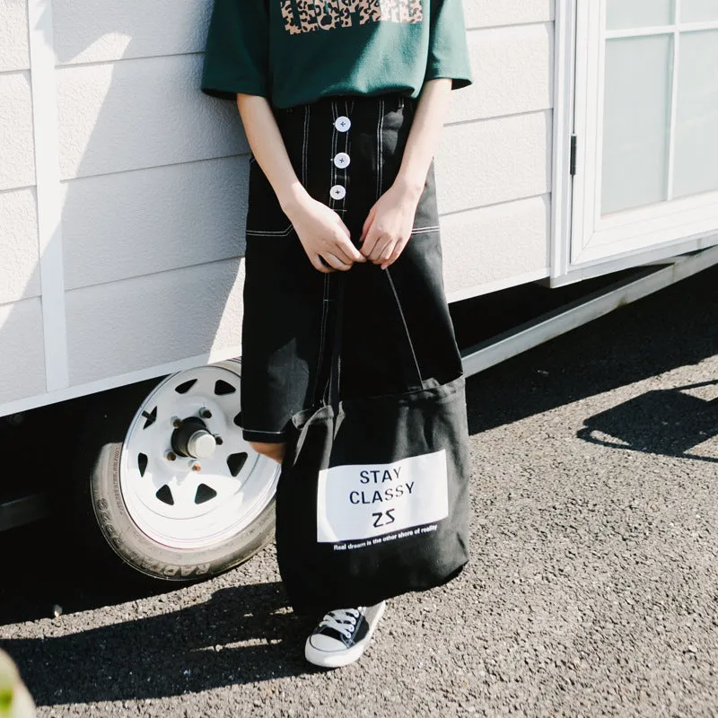 Korean Elegant High Waist Solid Colored Splitted Mid-Length Skirt
