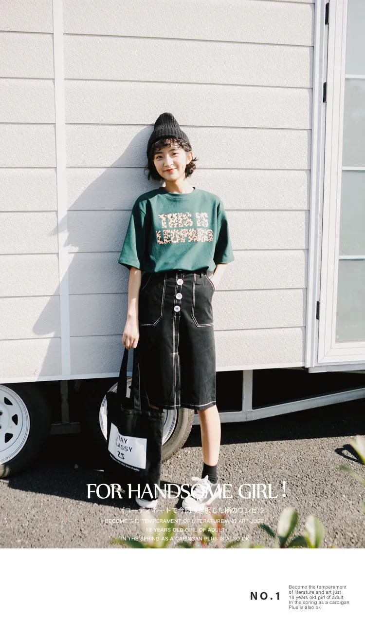 Korean Elegant High Waist Solid Colored Splitted Mid-Length Skirt