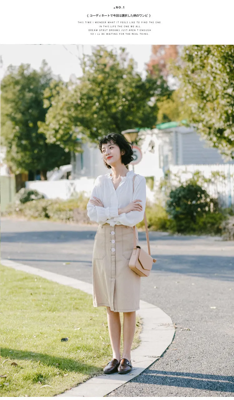 Korean Elegant High Waist Solid Colored Splitted Mid-Length Skirt