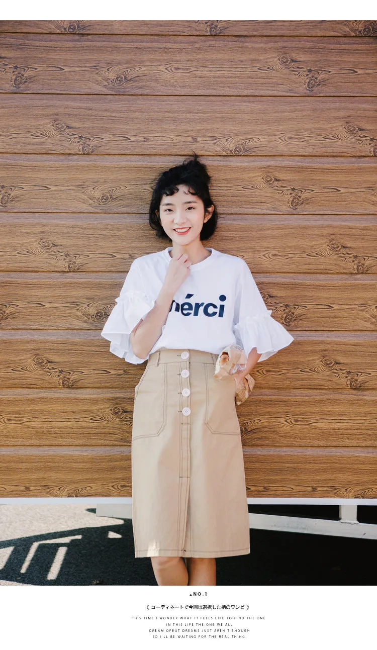 Korean Elegant High Waist Solid Colored Splitted Mid-Length Skirt