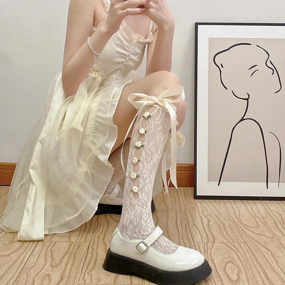 Lace Ribbon & Rosebud Stockings