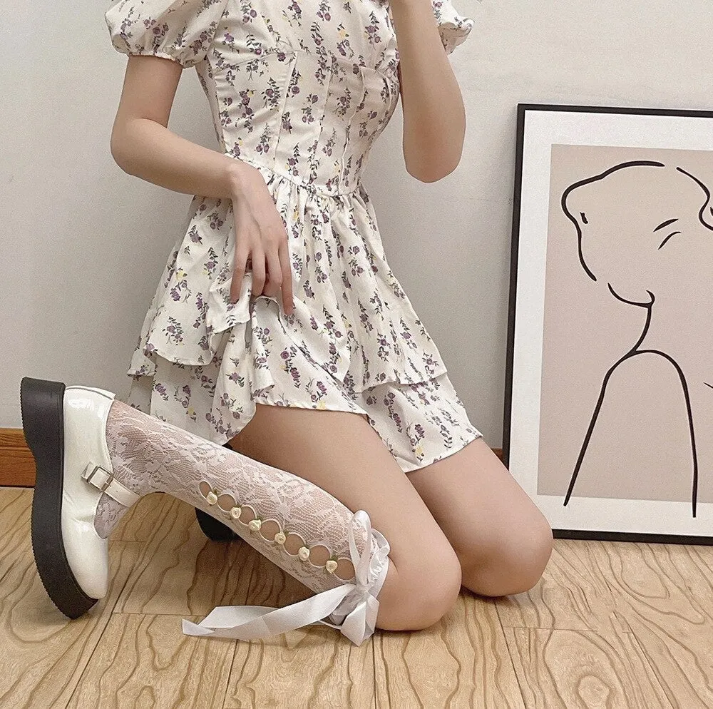 Lace Ribbon & Rosebud Stockings