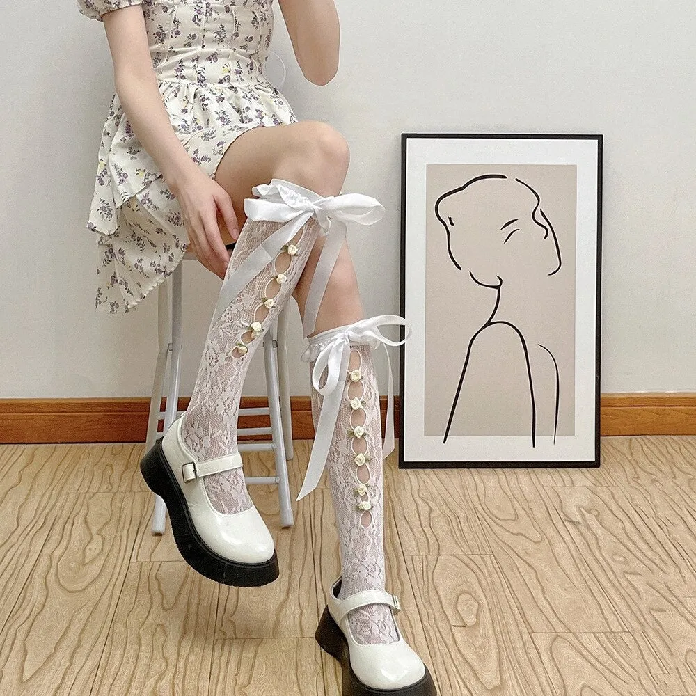 Lace Ribbon & Rosebud Stockings