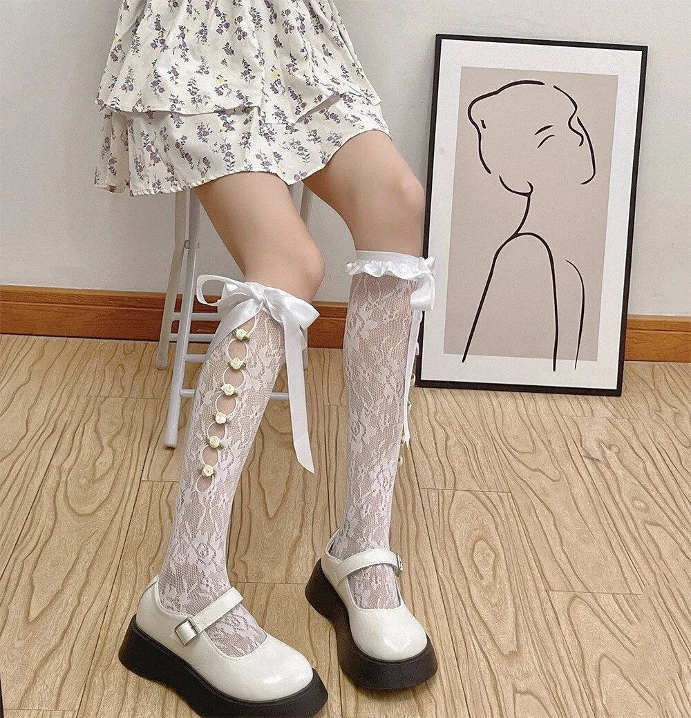 Lace Ribbon & Rosebud Stockings