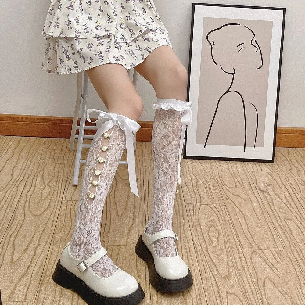 Lace Ribbon & Rosebud Stockings