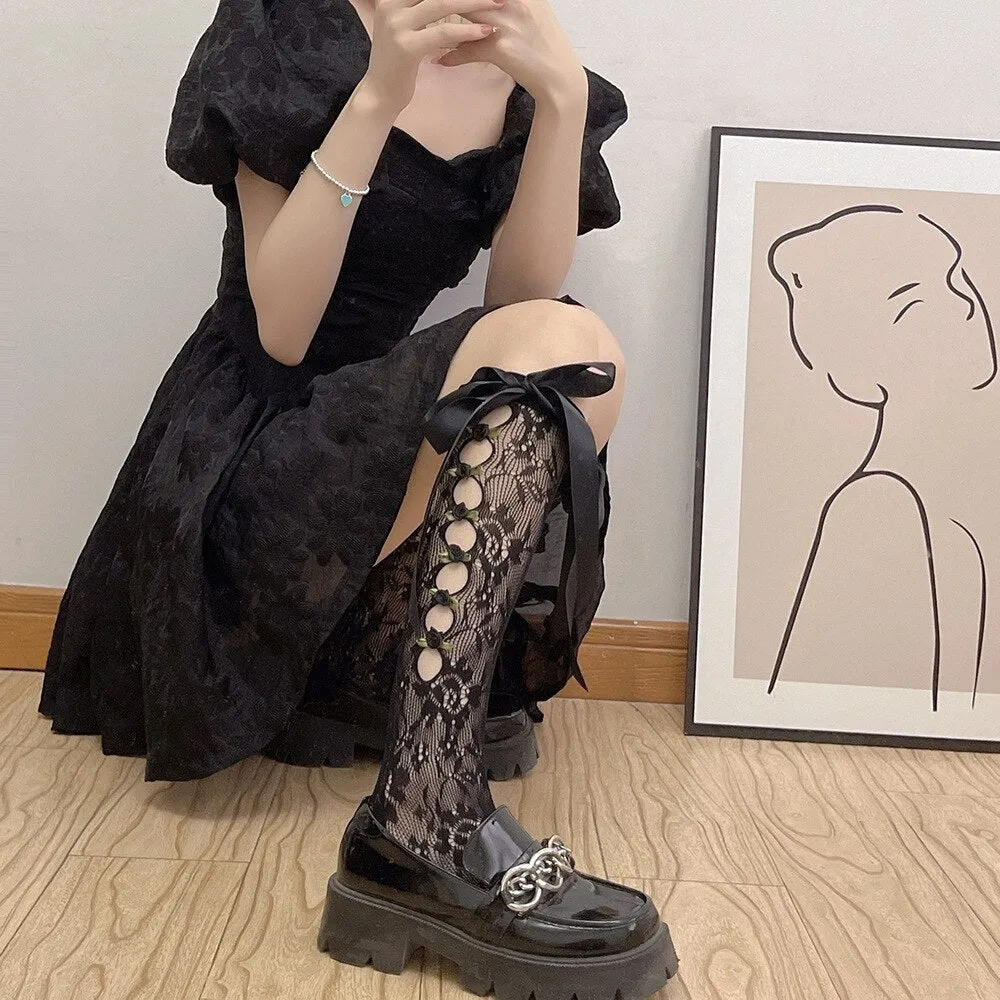 Lace Ribbon & Rosebud Stockings