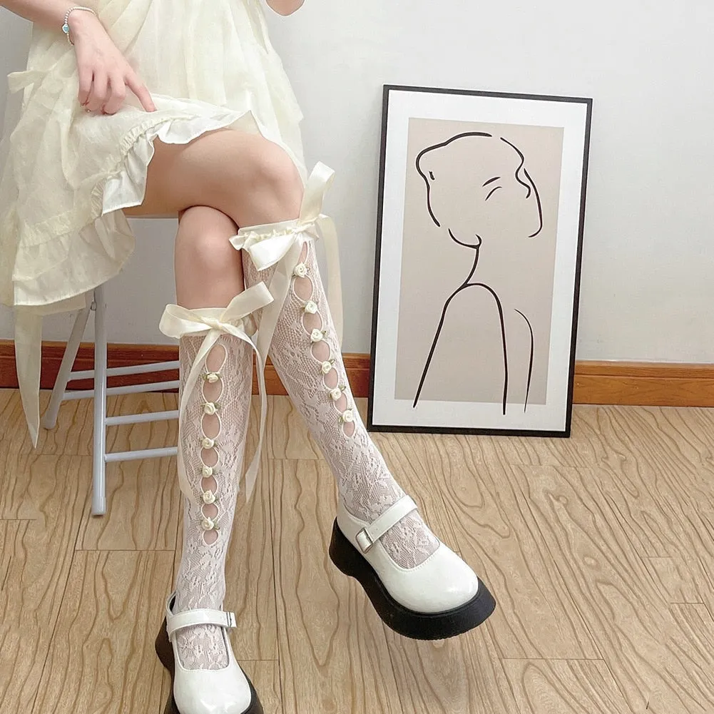 Lace Ribbon & Rosebud Stockings