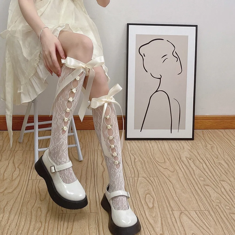 Lace Ribbon & Rosebud Stockings