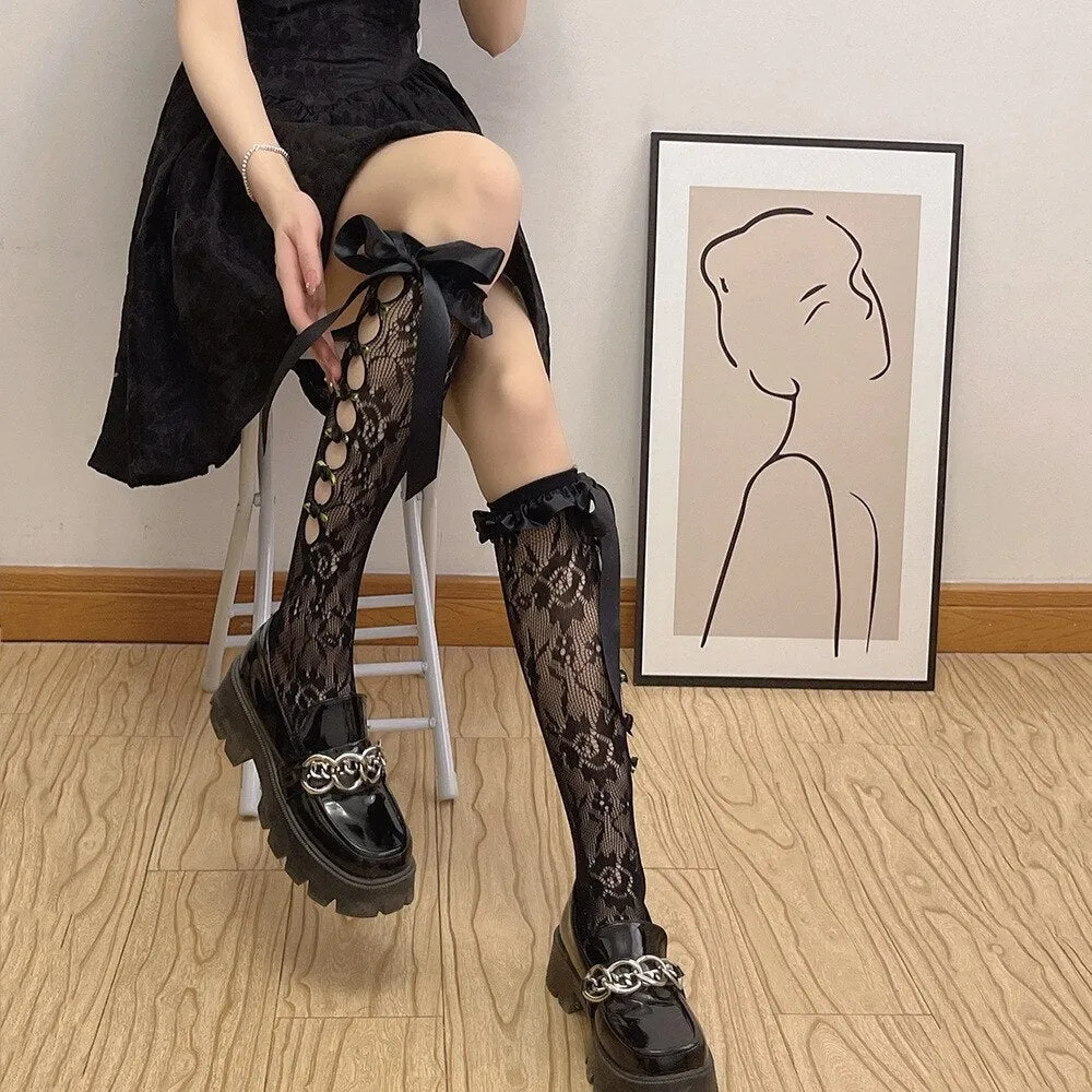 Lace Ribbon & Rosebud Stockings