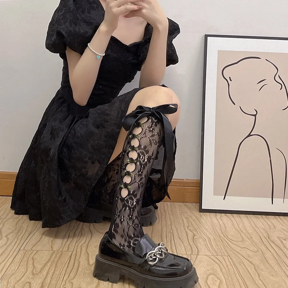 Lace Ribbon & Rosebud Stockings