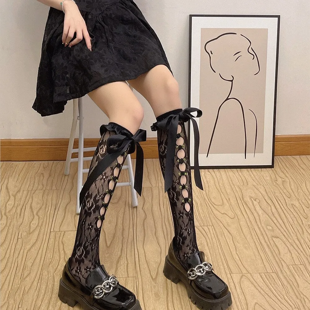 Lace Ribbon & Rosebud Stockings