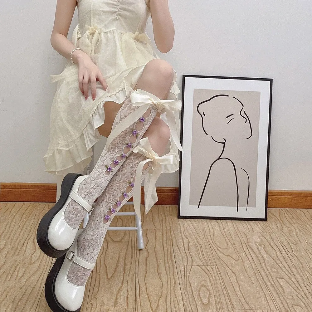 Lace Ribbon & Rosebud Stockings