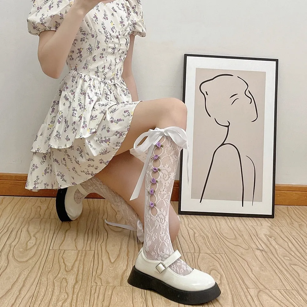 Lace Ribbon & Rosebud Stockings