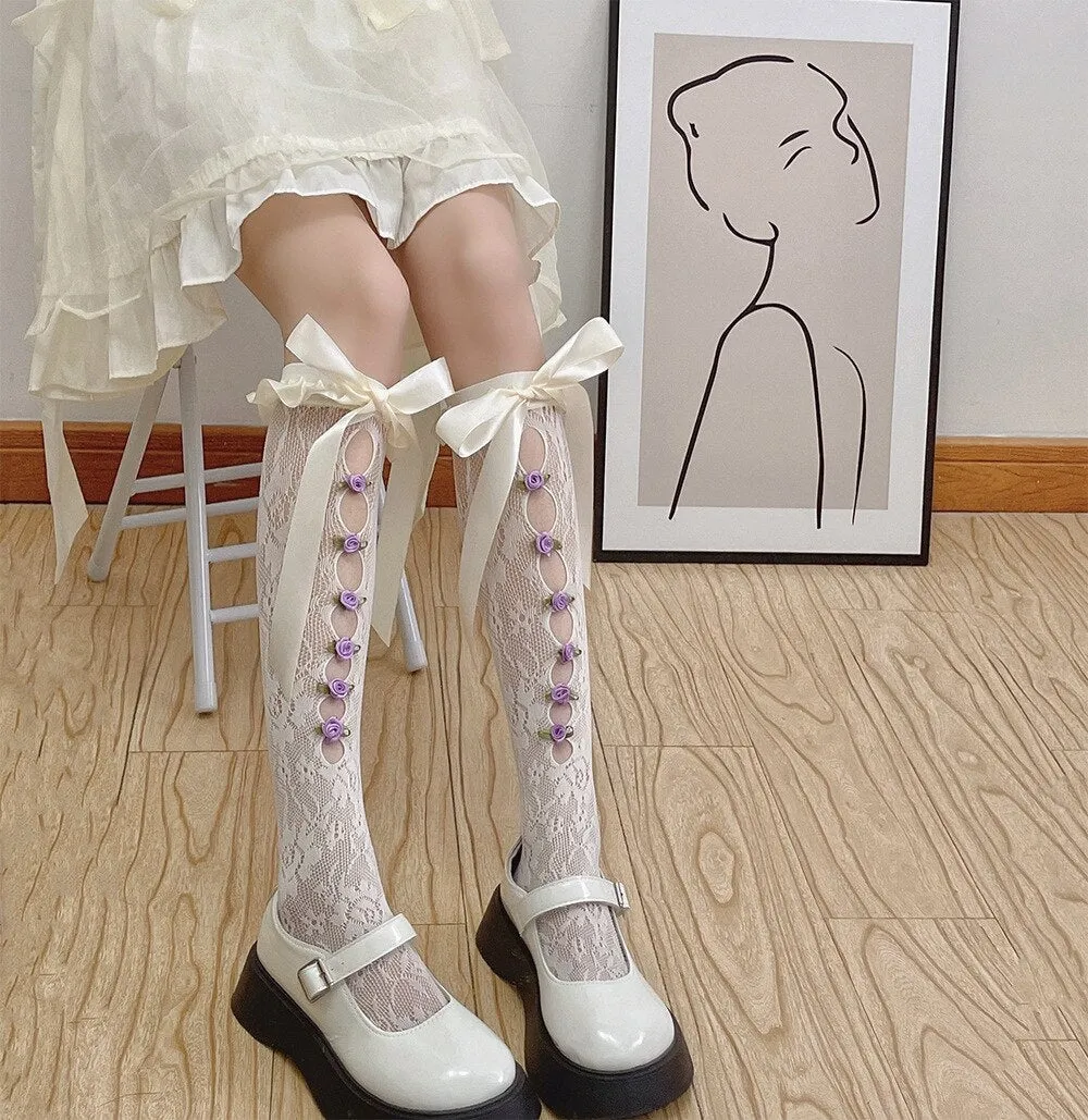 Lace Ribbon & Rosebud Stockings